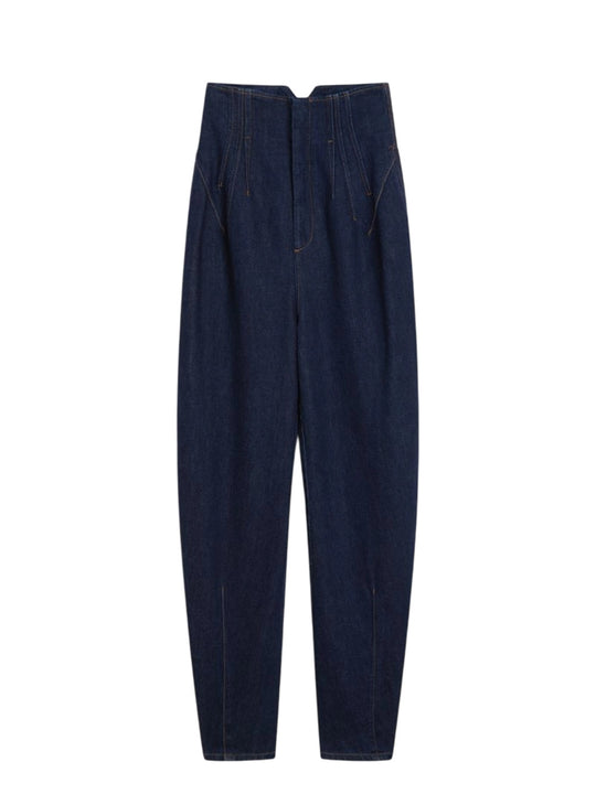 High-Waisted Denim Trousers - Midnight Blue