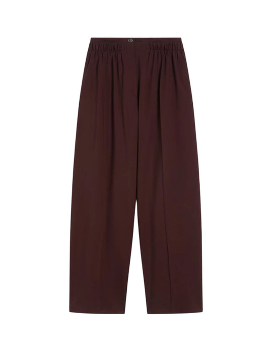 Wide-Leg Stretch Wool Trousers - Wine