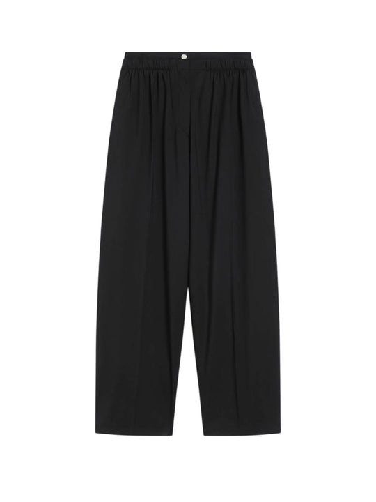Wide-Leg Stretch Wool Trousers - Black