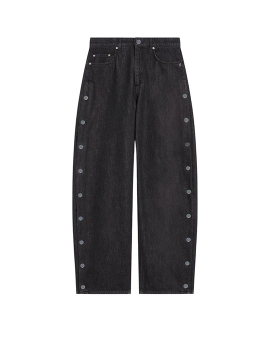 Wide-Leg Jeans With Buttons - Black