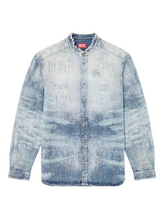 Denim Shirt With Mandarin Collar
