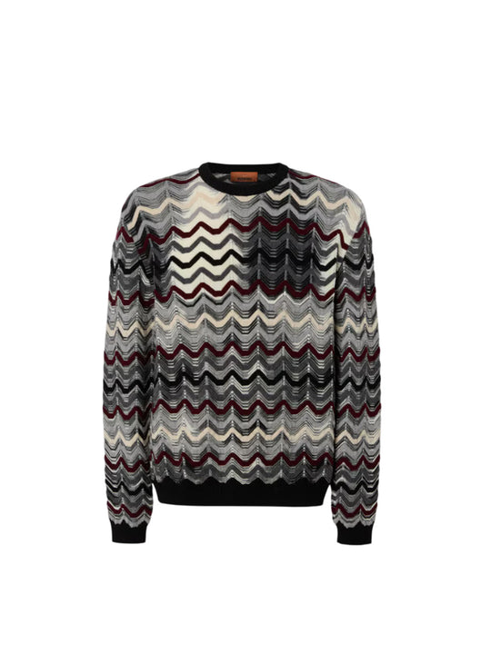 Crew-Neck Sweater With Geometric Zigzag Pattern