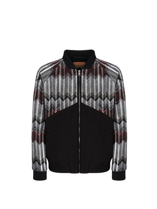 Wool-Blend Bomber Jacket With Zigzag Insert