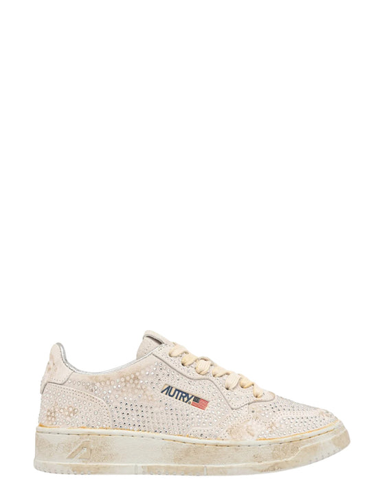 Medalist Low Crystal Sneakers In White Micro Rhinestone