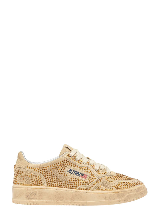 Medalist Low Crystal Sneakers In Bronze Micro Rhinestone