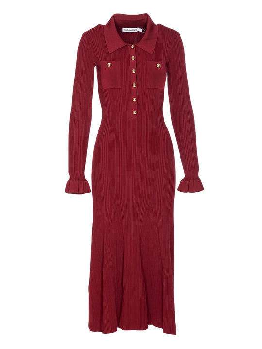 Burgundy Ribbed Knit Midi Dress