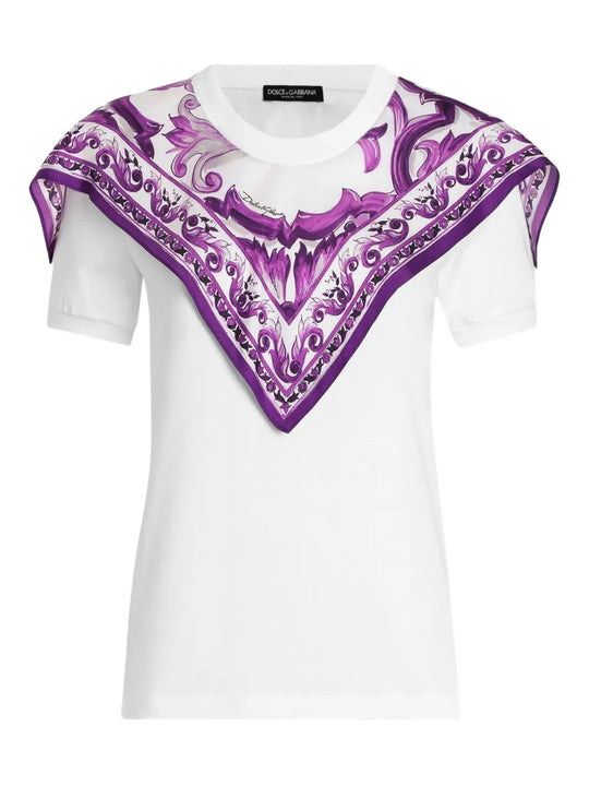 Cotton T-Shirt With Scarf-Style Inserts