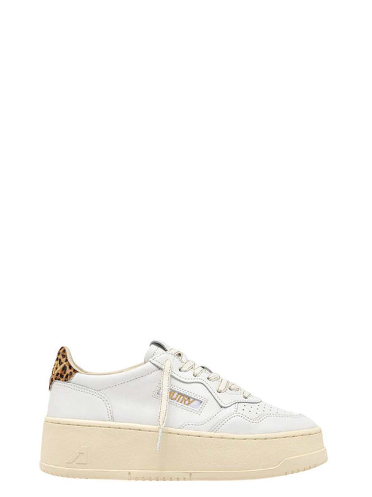 Medalist Platform Sneakers In White And Leopard Leather