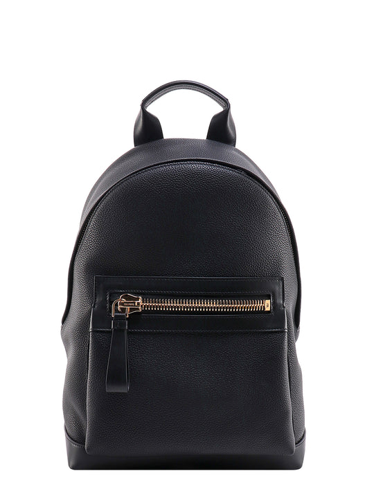 Textured Leather Backpack With Pocket On The Front