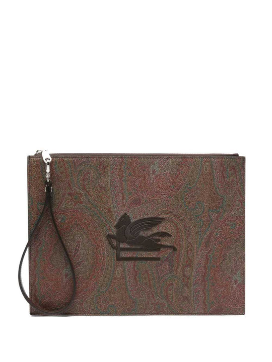 Clutch Bag With Embroidered Logo And Paisley Print