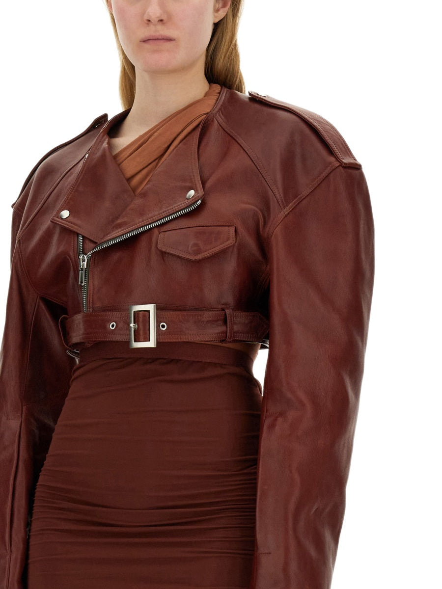 Rick Owens Leather Jackets - Burgundy | Wanan Luxury