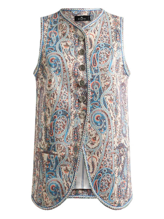 Jacquard Vest With Floral Paisley Pattern