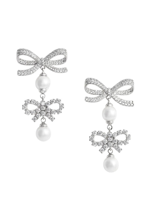 Double Bow Pearl Earrings