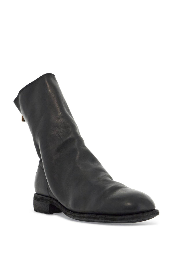 Black Leather Boots With Zip And Leather Sole