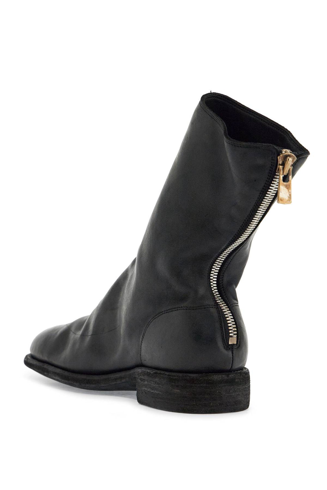 Black Leather Boots With Zip And Leather Sole