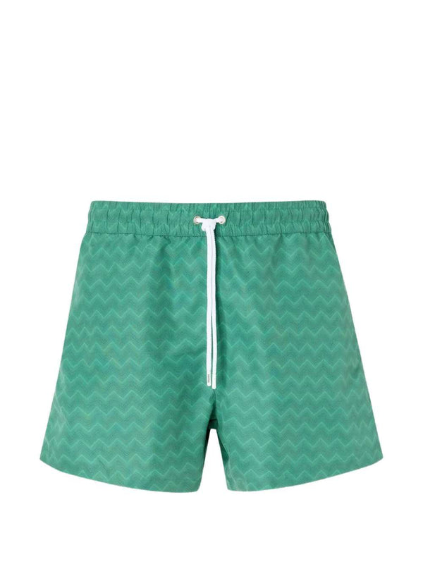 Drawstring Swim Shorts With Zigzag Pattern