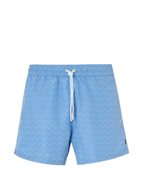 Drawstring Swim Shorts With Zigzag Pattern