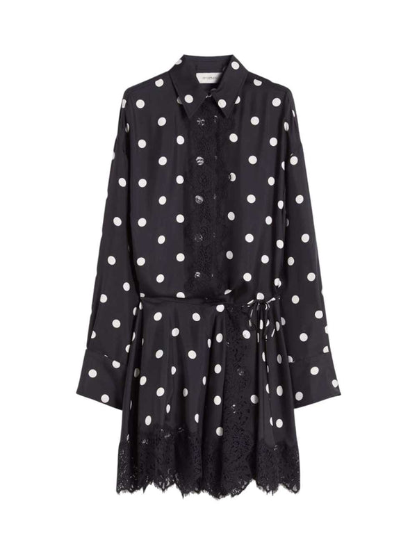 Short Dress With Lace - Black