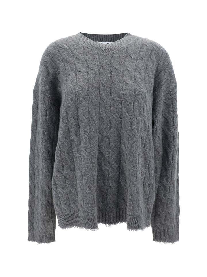 CASHMERE CABLE V-NECK PULLOVER