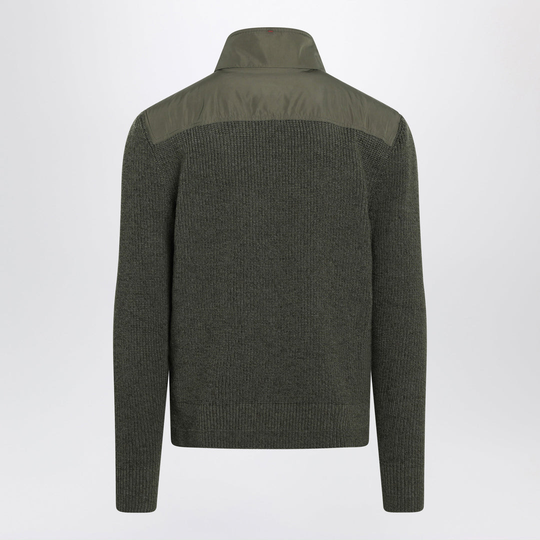 Moncler Grenoble Olive Green Cardigan In Wool With Polyester Inserts
