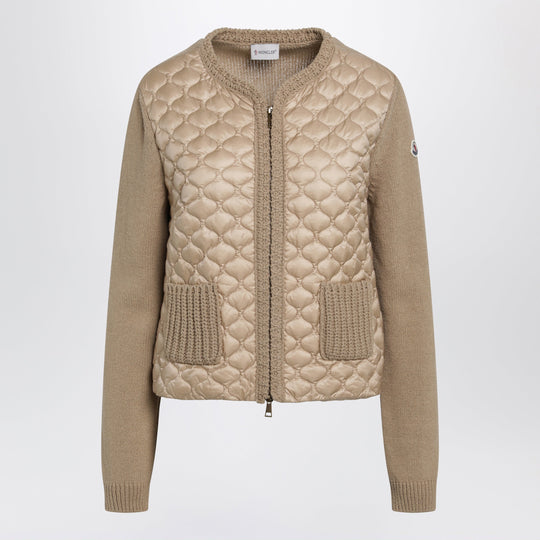 Women's Hybrid Knit And Padded Nylon Cardigan In Beige