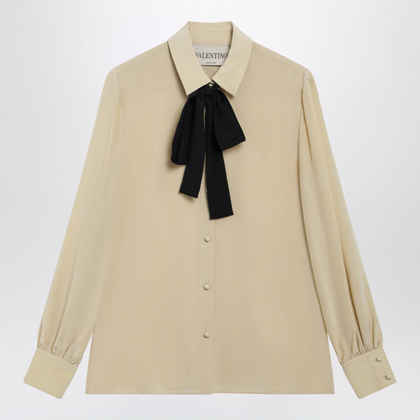 Light Beige Silk Bow Shirt