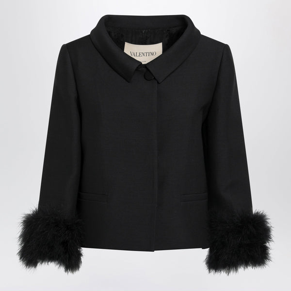 Black Jacket With A Peter Pan Collar In Virgin Wool And Silk
