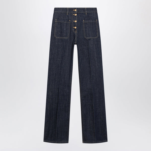Cotton Denim Pants With Logo Buttons, Medium Blue