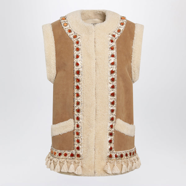 Camel Shearling And Suede Vest