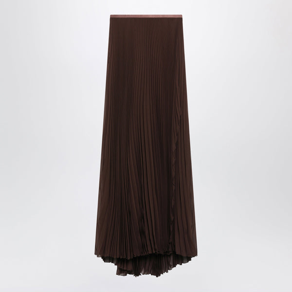 Long Brown Skirt In Pleated Silk