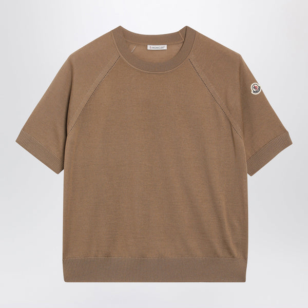 Beige Wool Sweater With Logo Patch