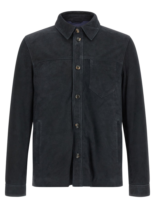 Suede Overshirt Puffer Jackets Blue