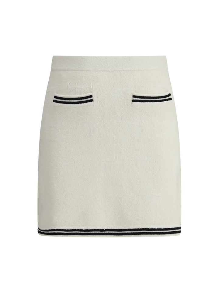 CREAM BOW JACQUARD MINI SKIRT