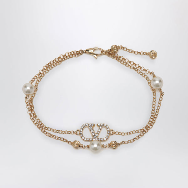 Gold-Tone V Logo Signature Bracelet With Pearls And Crystals