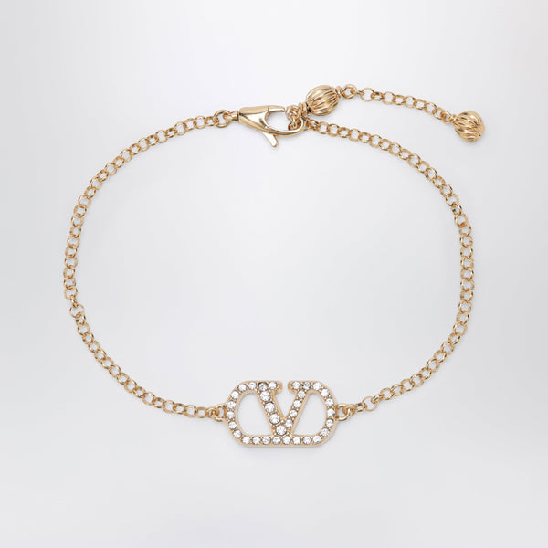 Gold-Tone V Logo Signature Bracelet With Crystals