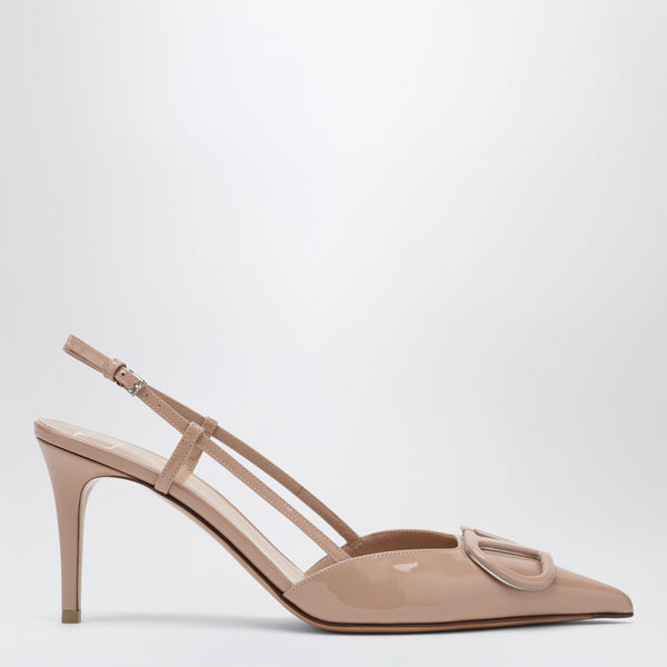 V Logo Signature Slingback Pumps In Powder Pink Patent Leather