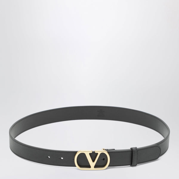 V Logo Signature Black Calfskin Belt
