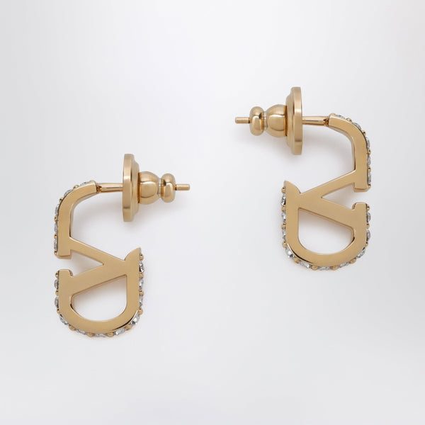 Gold-Tone V Logo Signature Earrings With Crystals