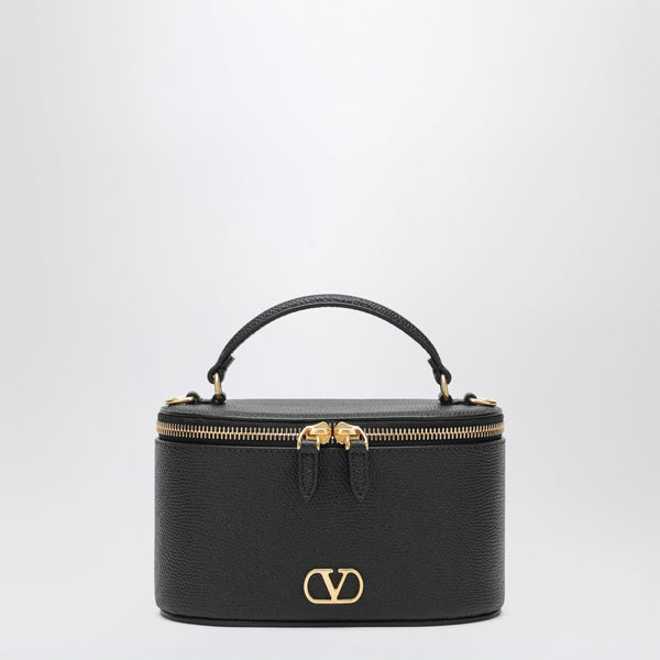 V Logo Signature Mini Vanity Bag In Black Leather