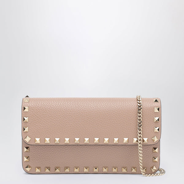 Garnet Calfskin Rockstud Chain Wallet