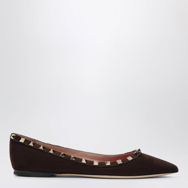 Brown Suede Rockstud Ballet Flats