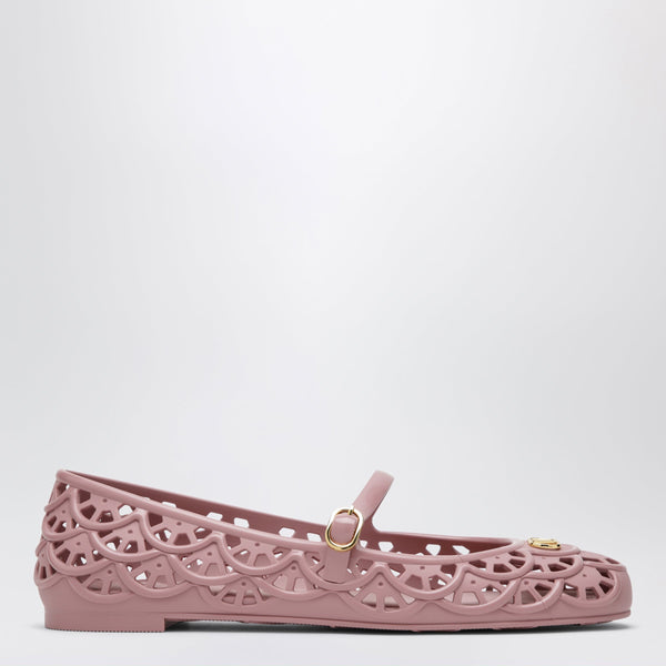 Pink Rubber V Logo Signature Ballet Flats