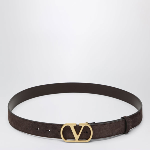 V Logo Signature Belt In Ebony Suede