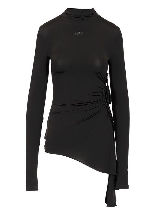 Long Sleeve Draped Top Tops Black