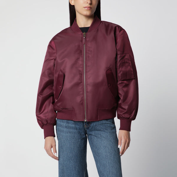 Leon Zip-Up Bomber Jacket In Burgundy