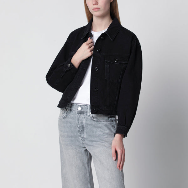 Quincy Cropped Black Denim Jacket In Cotton