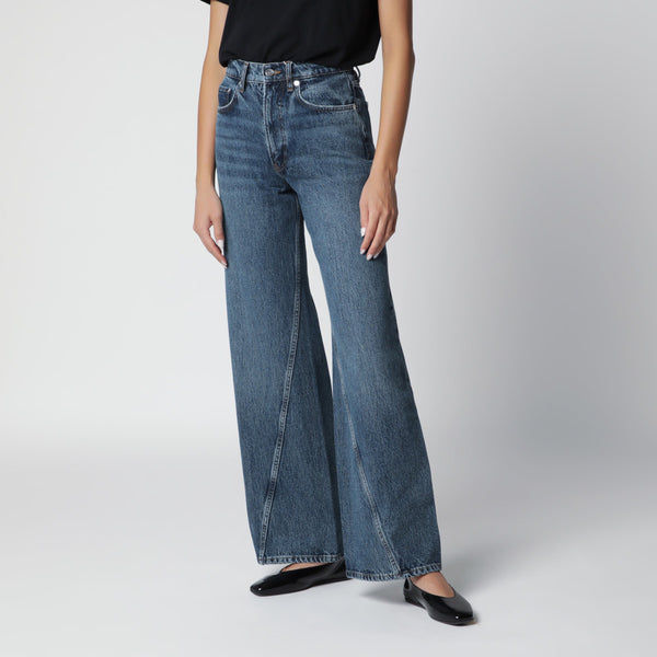 Washed Blue Jeans With Curved Front Seams