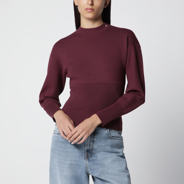 Burgundy Viscose-Blend Knit Sweater