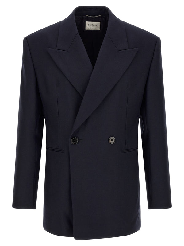 Felted Wool Gabardine Jacket Blazer Blue