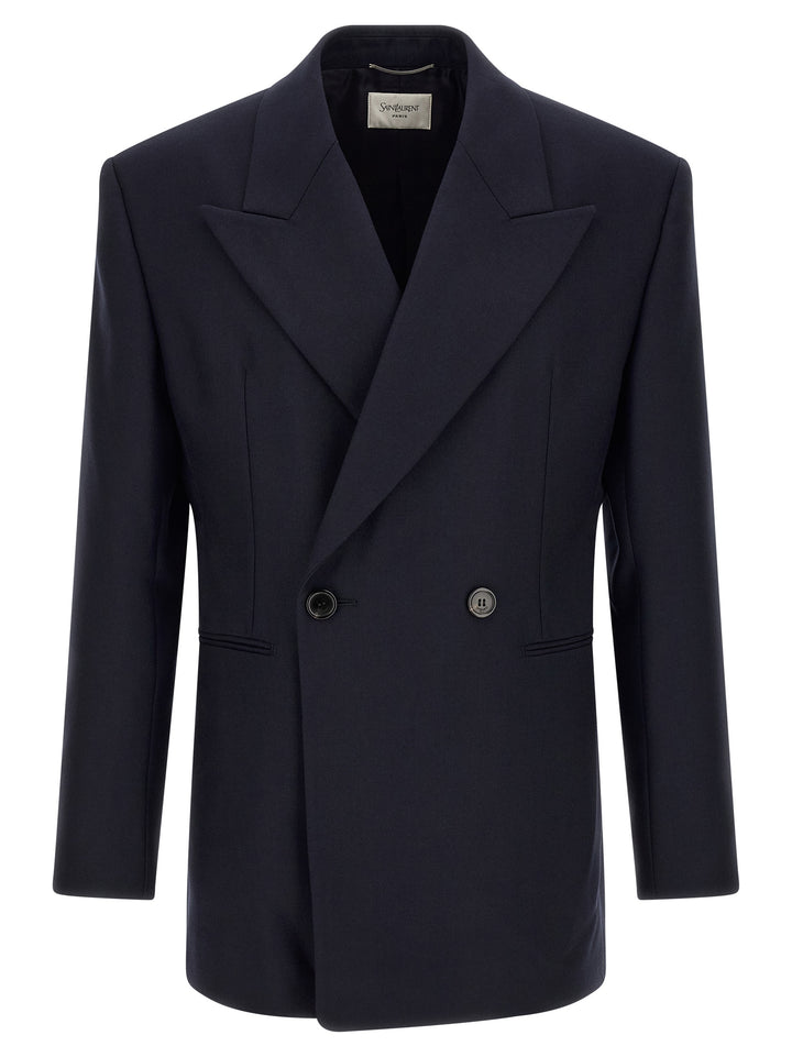 Saint Laurent Felted Wool Gabardine  Jacket Blazer - Blue | 2485a2c48cfb1e34a3528b79a080a372ea6ccfa2